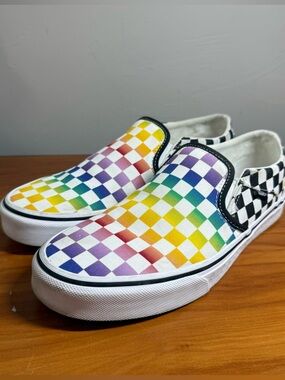 Vans Classic Slip On Canvas Sneaker Skate Rainbow Checkerboard W10
